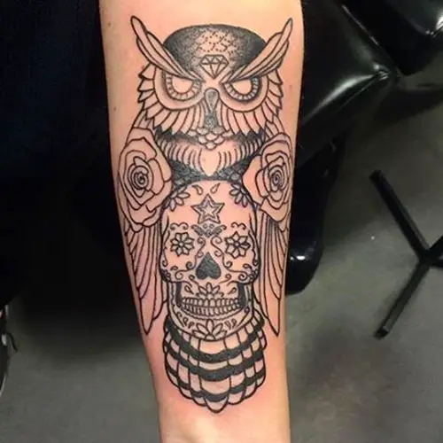 Just finished my sugar skull owl and had my old independent cross redone  Thanks to Jacob at Art and Soul in Winnipeg  rtattoos