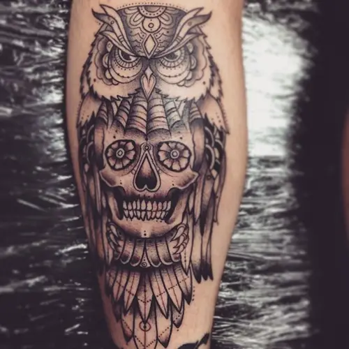 Tattoo of Owls Sugar Skull Birds